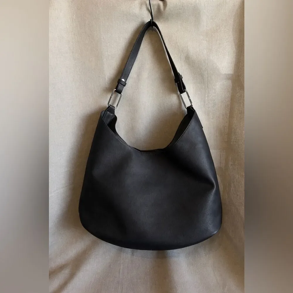 Set of Black Leather Boho Hobo Bag & Makeup Pouch Bundle | Minimalist Shoulder